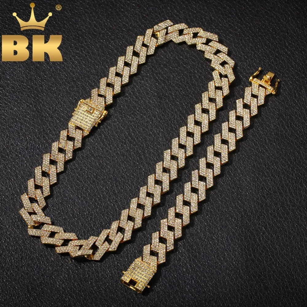 20Mm Miami Prong Cuban Chain NE+BA 3 Row Full Iced Out Rhinestones Necklace & Bracelet Mens Hiphop Jewelry Set