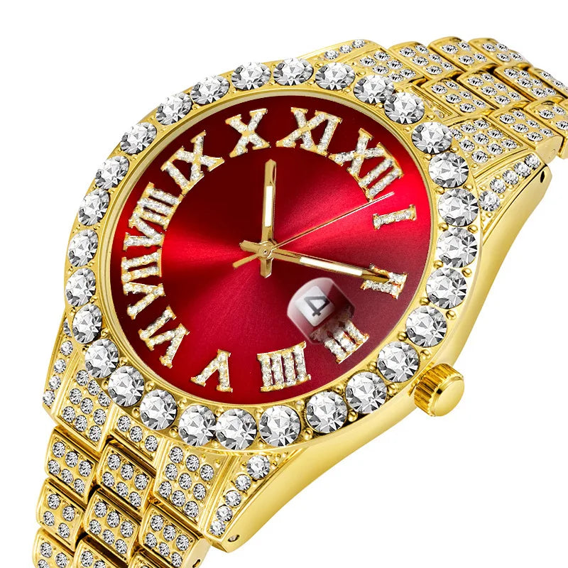 ALLICEONYOU Fashion Iced Out Micro Pave Cubic Zirconia Watches Hip Hop Jewelry Stainless Steel Jewelry for Gift