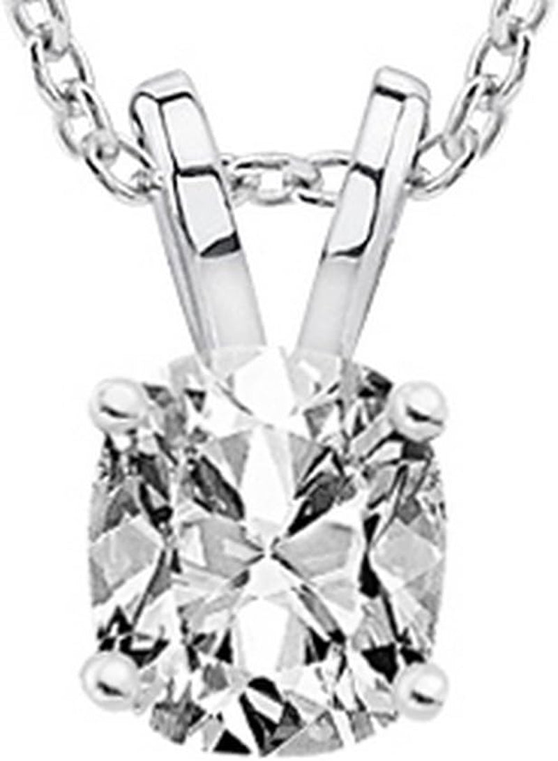 0.7 Carat 14K White Gold Cushion Diamond Solitaire Pendant Necklace H Color SI1 Clarity W/ 18" Silver Chain