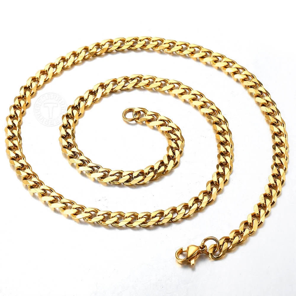 3/5/7/9/11Mm Wide 16"-30" Mens Gold Plated Stainless Steel Chain Cuban Curb Necklace