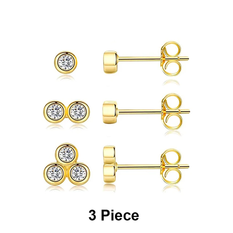 2/3/4Mm 925 Sterling Silver Diamond Earrings Women 3PCS Mini Stud Earrings Set Gold Fine Jewelry Boucle Oreille Femme