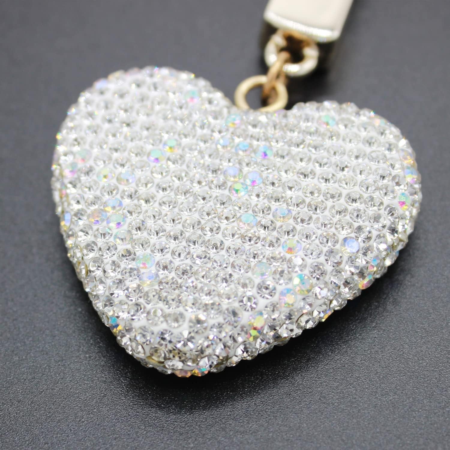 Rhinestone Heart Shape Keychains Glitter Crystal Heart Key Rings Bling Premium Crystal Key Chain Leather Bag Charm for Women Girls (White)