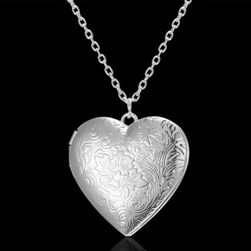 Openable Love Heart Locket Pendant Women Necklace Silver Color Chain Memory Photo Frame Family Lover Valentine Jewelry Gift New