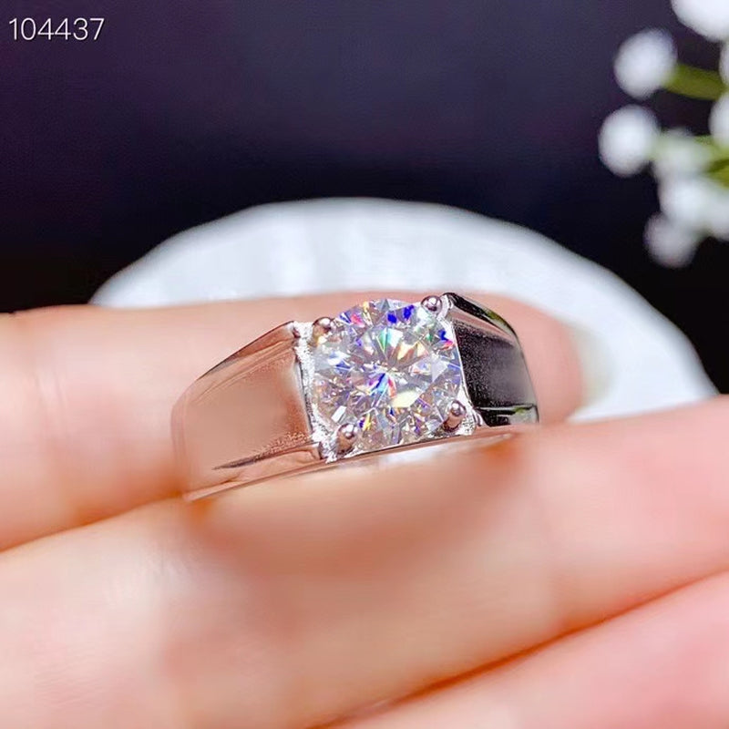 Exquisite Sparkling Moissanite Ring for Men 925 Sterling Silver Birthday Gift Shiny Better than Diamond Strong Power Wedding