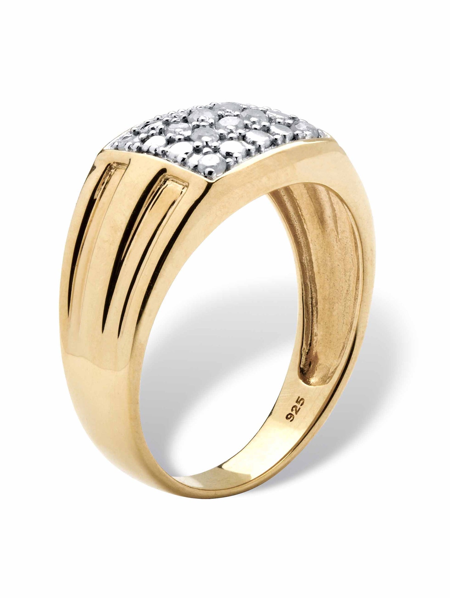 Men'S 1/7 TCW round Diamond Grid Ring in 18K Gold-Plated Sterling Silver