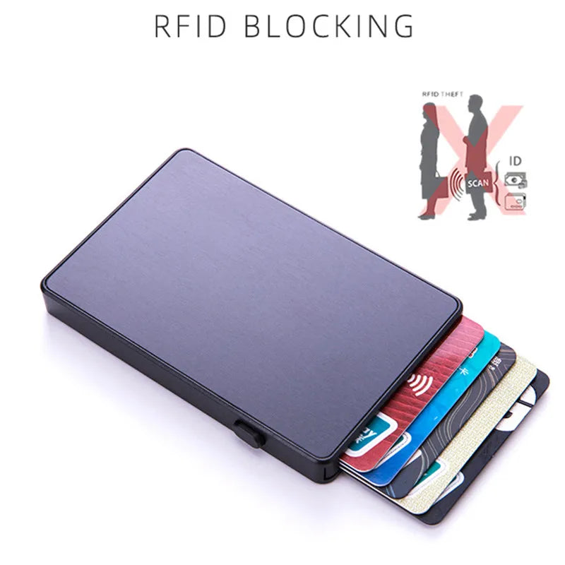 BISI GORO Anti-Theft Smart Wallet Aluminum Single Box Slim RFID Fashion Clutch Pop-Up Push Button Card Holder New Name Card Case