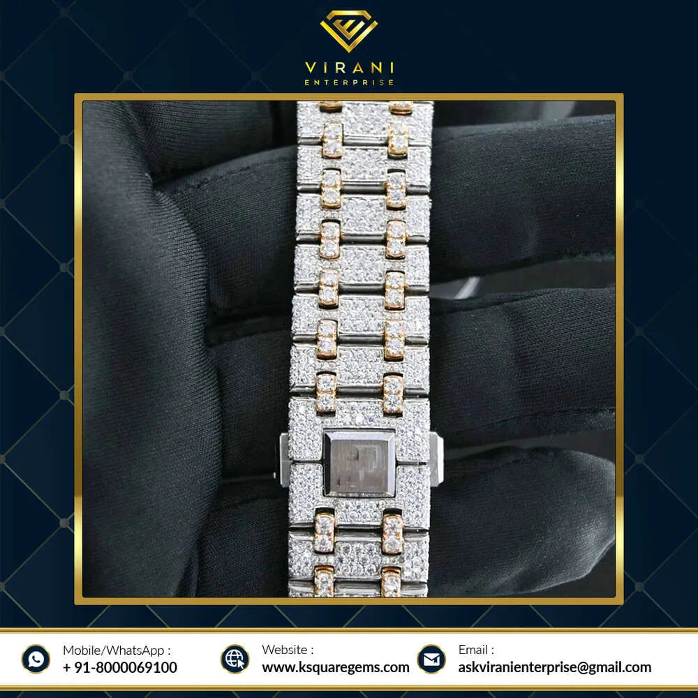 Premium Quality Antique Fully Iced Out Watch VVS Clarity Moissanite Studded Diamond Watch Luxury Stainless Steel Watch for Men