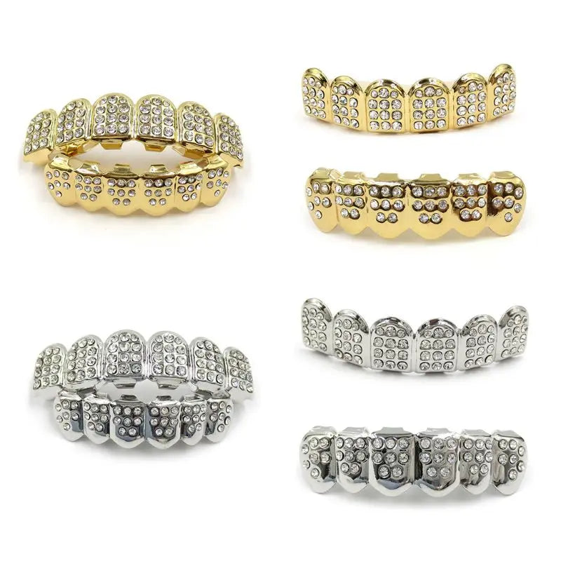 New Fshion Hip Hop Gold Silver Colour Iced Out CZ Teeth Grillz Top Bottom Men Women Jewelry