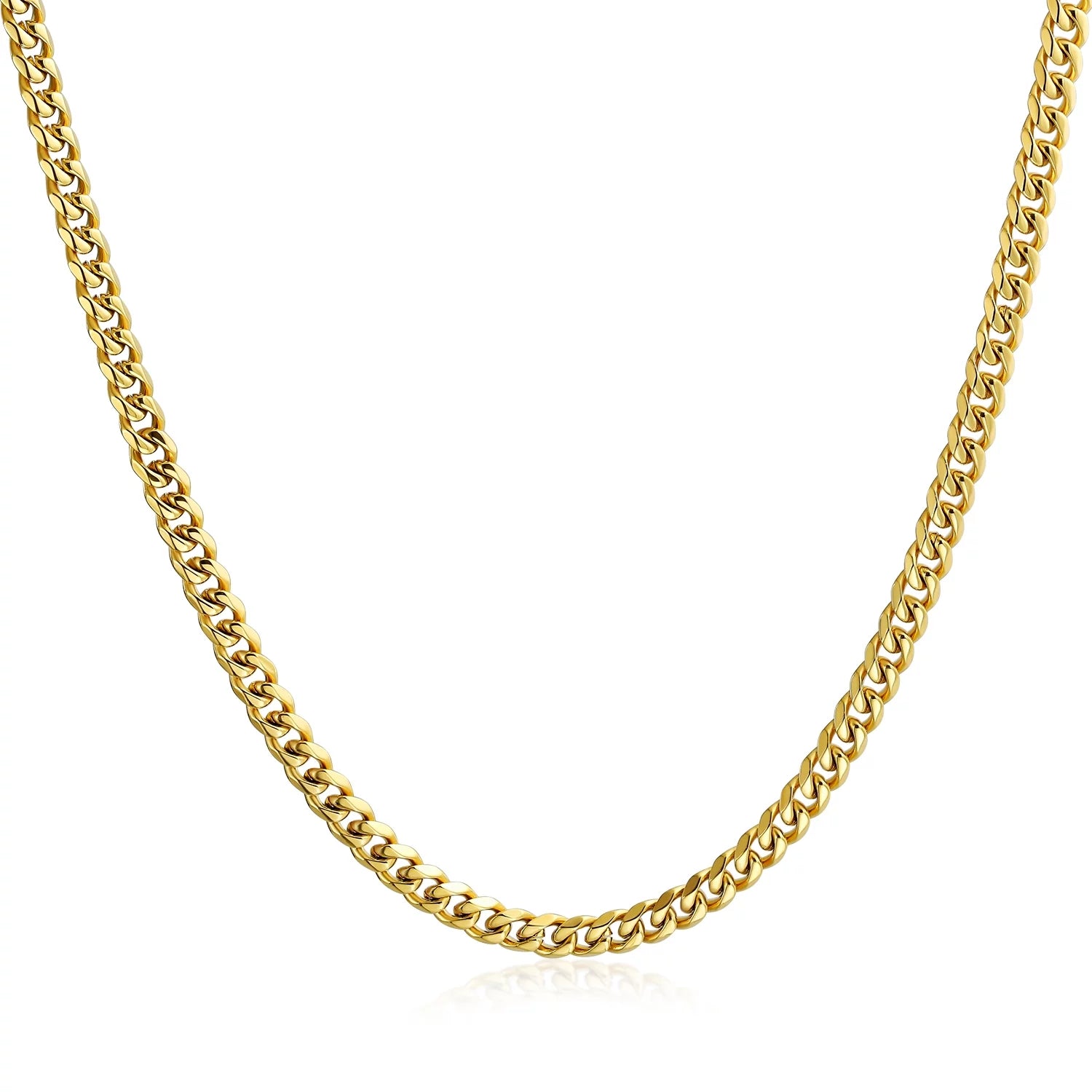 Mens 8MM Curb Cuban Chain Necklace Gold Plated Stainless Steel 24 Inch