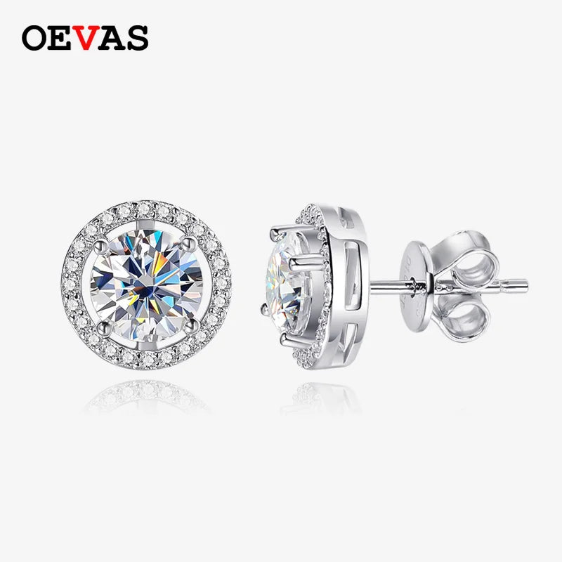 100% 925 Sterling Silver 0.5-2 Carat Moissanite Stud Earrings for Women D Color Diamond Earring Sparkling Fine Jewelry