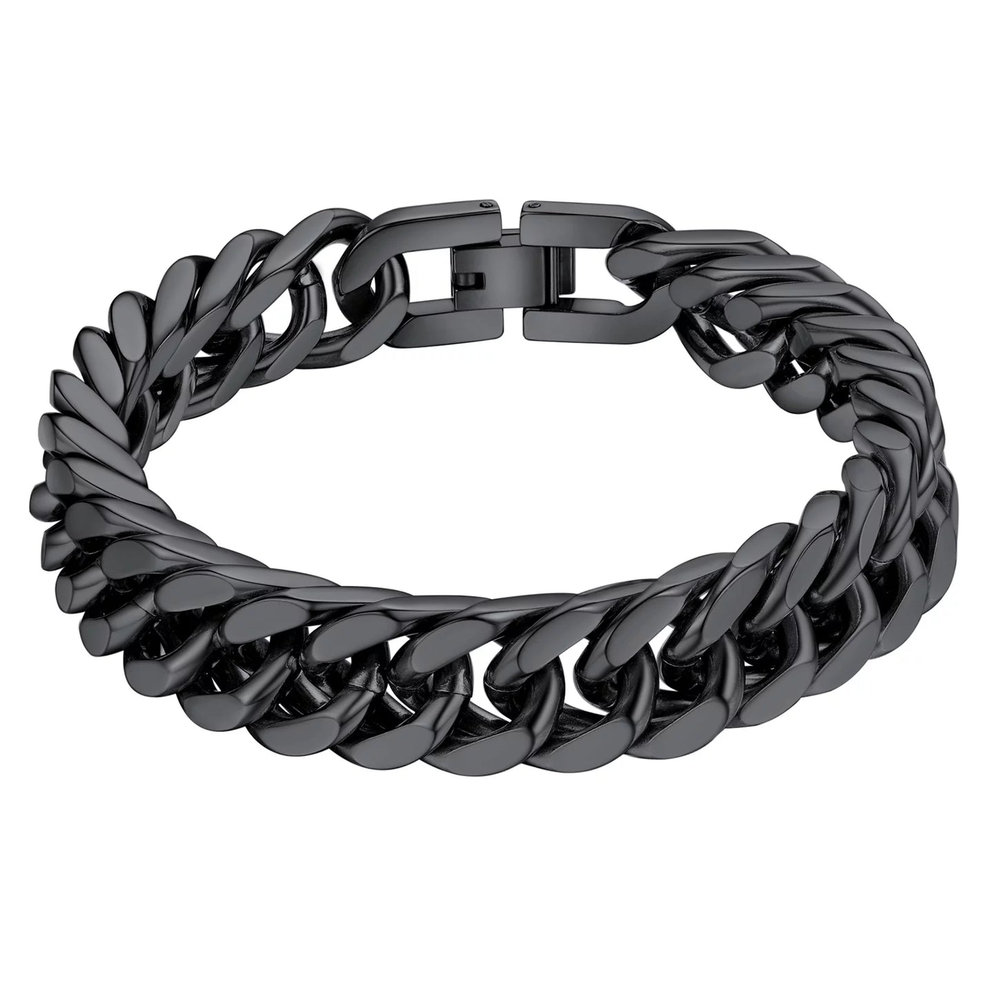 12Mm Cuban Chains Bracelets for Mens Black Chunky Stainless Steel Franco Link Bracelet for Boys, Cool Hip-Pop Bracelet Birthday Gift, 19Cm/7.5"