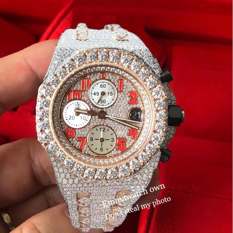 Ap 11 2023 Watch Vvs Moissanite Styles Iced Out Best Quality Eta Luxury Watches Rose Gold Silver 2 Tone Pass Test Automatic Iced Out Watch with Box Emmawatch