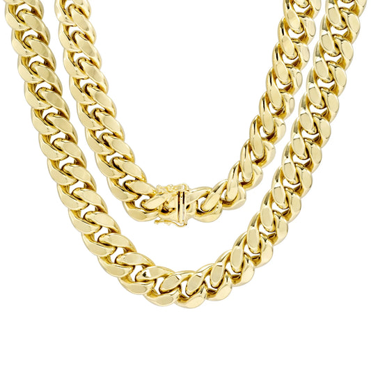 10K Yellow Gold 13Mm Thick Miami Cuban Link Chain Necklace, Mens Jewelry Box Clasp 20" - 30"