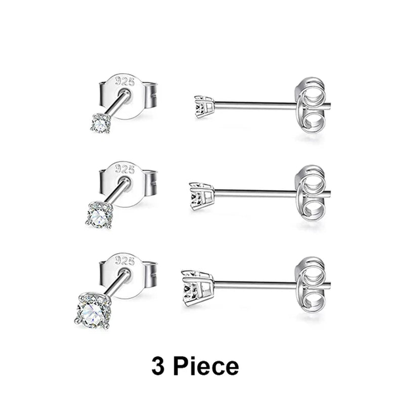 2/3/4Mm 925 Sterling Silver Diamond Earrings Women 3PCS Mini Stud Earrings Set Gold Fine Jewelry Boucle Oreille Femme