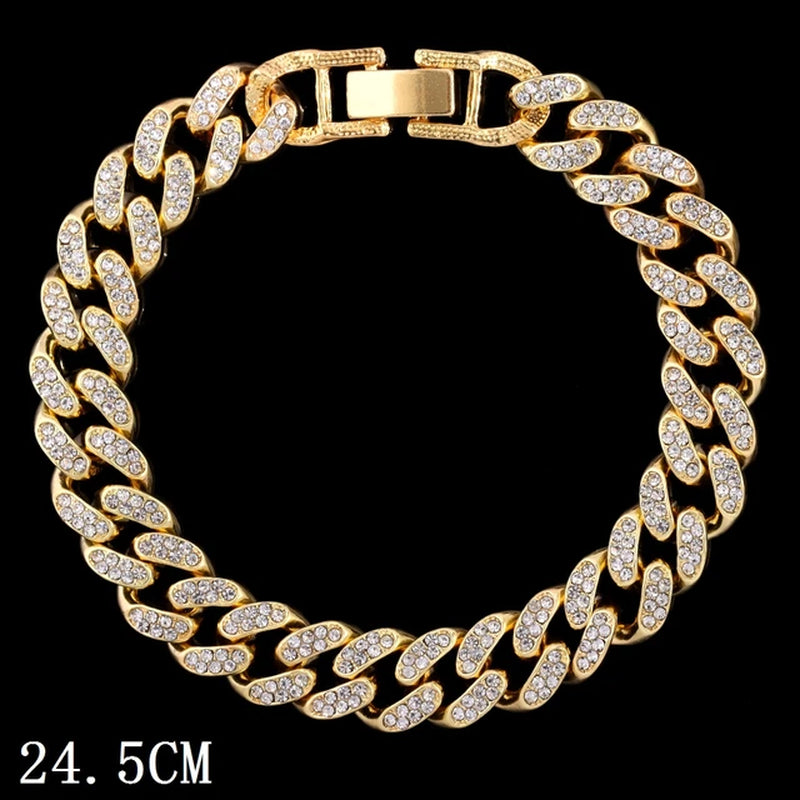 Hip Hop Iced Out Chunky Cuban Chain Anklets for Women Luxury Rhinestone Link Ankle Bracelet Beach Barefoot Jewelry