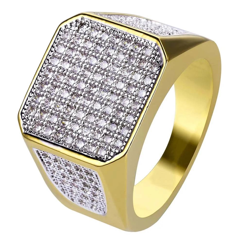 New Design, Gold Color Plated Ring, Micro Paved Big Zircon, Hip Hop Finger Ring for Men and Women